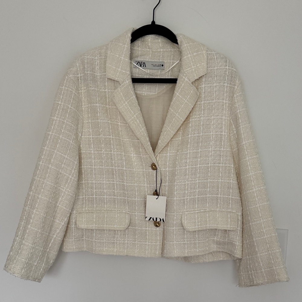 Zara NWT Cream Textured Women's Blazer - Size L - Picture 2 of 8